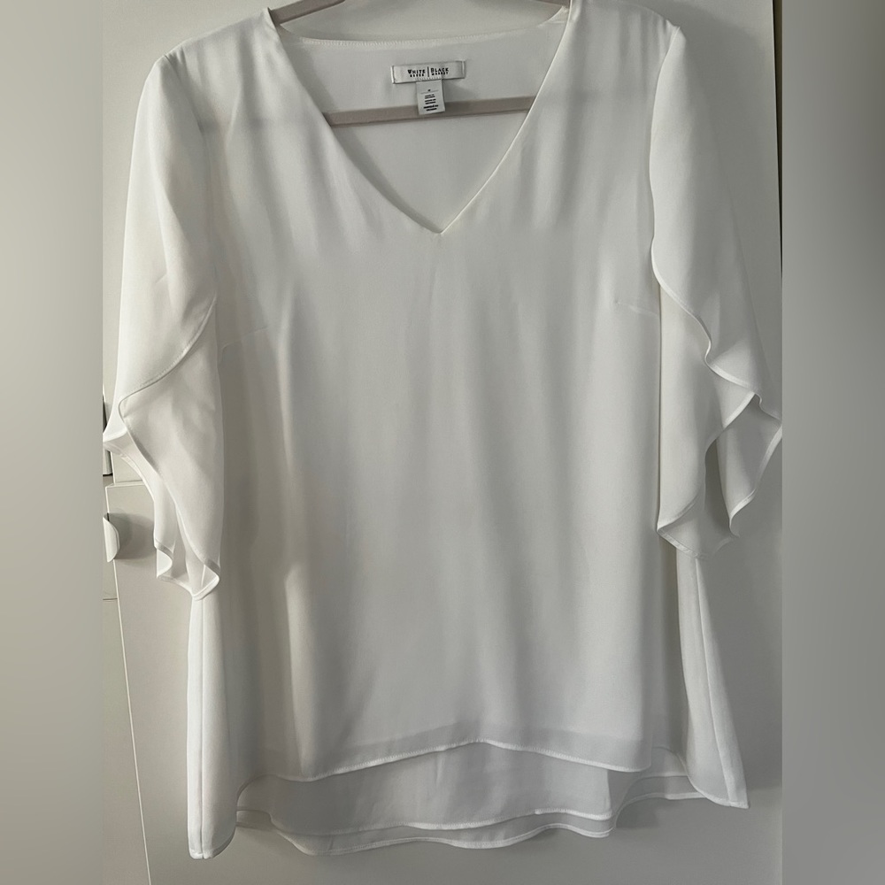 WHBM Sheer flutter sleeve white blouse with lining